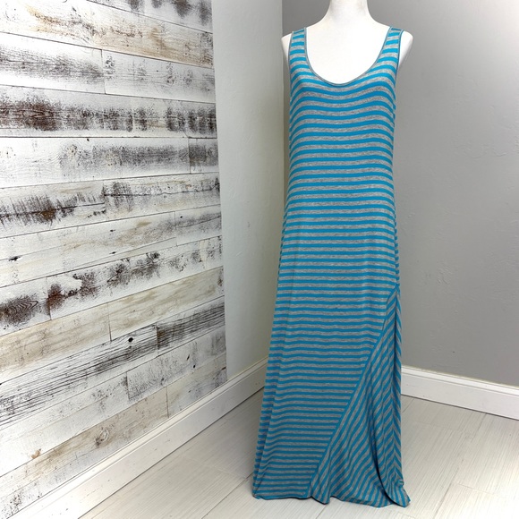 Calvin Klein Grey Blue Striped Tank Maxi Dress Size 12 Sleeveless A-Line Beach - Picture 2 of 16